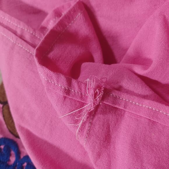 Vintage Handmade Huipil Pink Embroidered Sleeveless Square Poncho Top - Picture 5 of 7